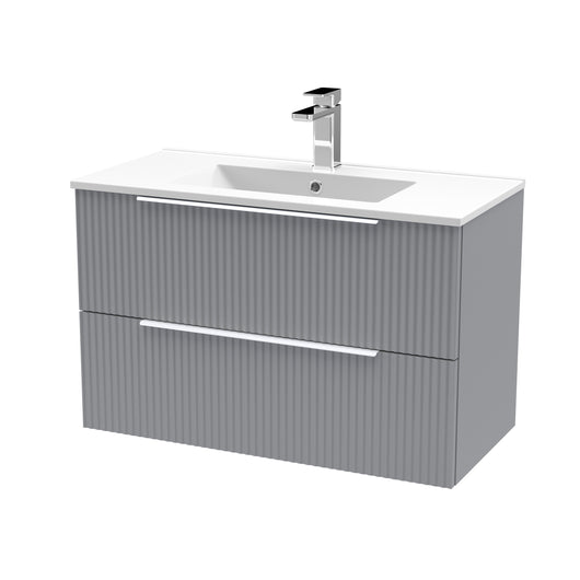  Hudson Reed Fluted 800mm Wall Hung 2 Drawer Vanity & Basin 2 - Satin Grey