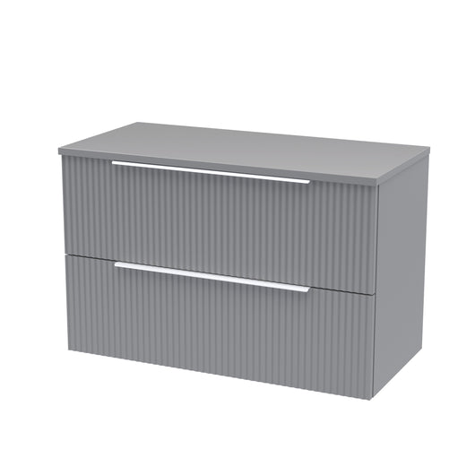  Hudson Reed Fluted 800mm Wall Hung 2 Drawer Vanity & Worktop - Satin Grey