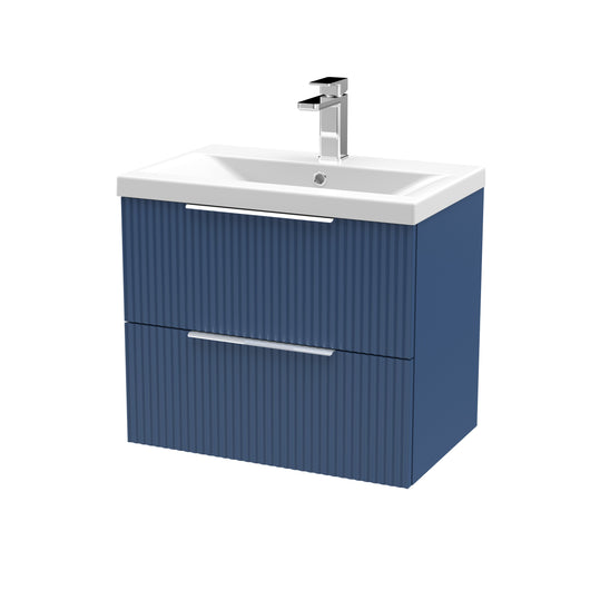  Hudson Reed Fluted 600mm Wall Hung 2 Drawer Vanity & Basin 1 - Satin Blue