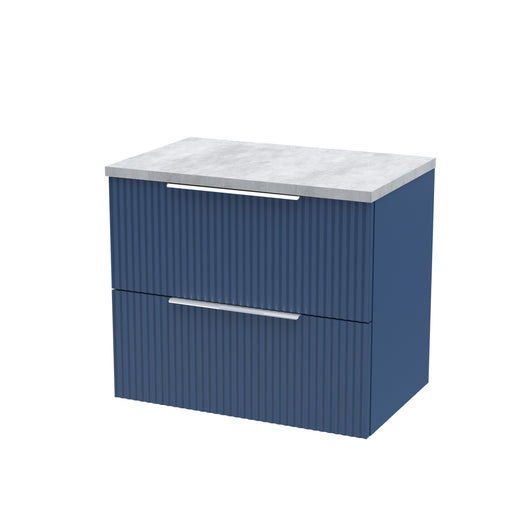  Hudson Reed Fluted 600mm Wall Hung 2 Drawer Vanity & Laminate Top - Satin Blue