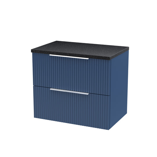  Hudson Reed Fluted 600mm Wall Hung 2 Drawer Vanity & Laminate Top - Satin Blue