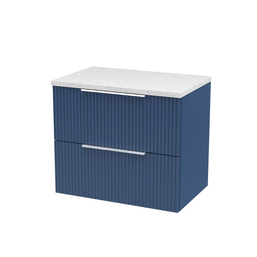  Hudson Reed Fluted 600mm Wall Hung 2 Drawer Vanity & Laminate Top - Satin Blue