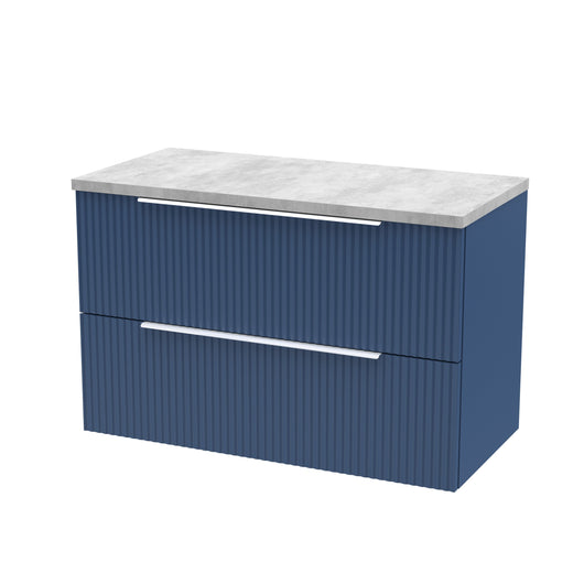  Hudson Reed Fluted 800mm Wall Hung 2 Drawer Vanity & Laminate Top - Satin Blue