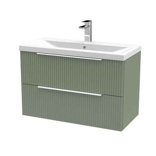  Hudson Reed Fluted 800mm Wall Hung 2 Drawer Vanity & Basin 1 - Satin Green