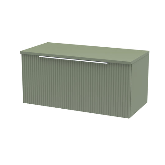  Hudson Reed Fluted 800mm Wall Hung Single Drawer Vanity & Worktop - Satin Green