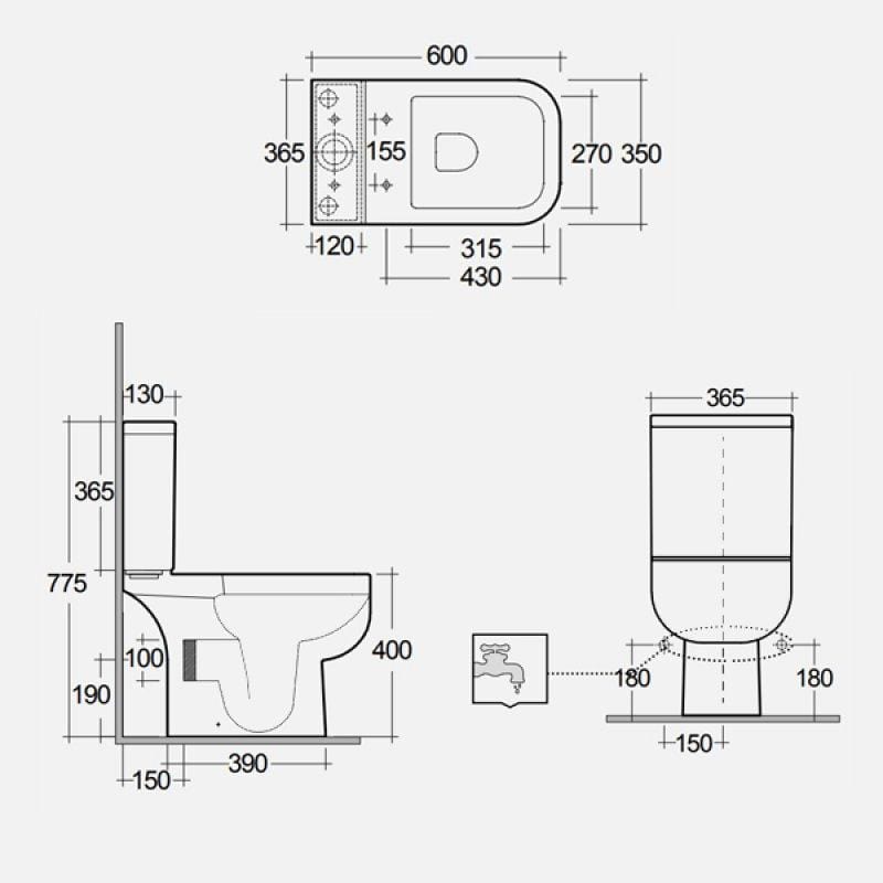 RAK Series 600 Square Compact Short Projection Close Coupled WC