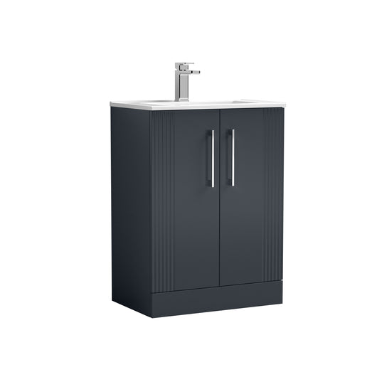  Nuie Deco 600mm Floor Standing 2 Door Vanity & Basin 2 - Satin Anthracite