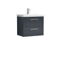 Nuie Deco 600mm Wall Hung 2 Drawer Vanity & Basin 3 - Satin Anthracite