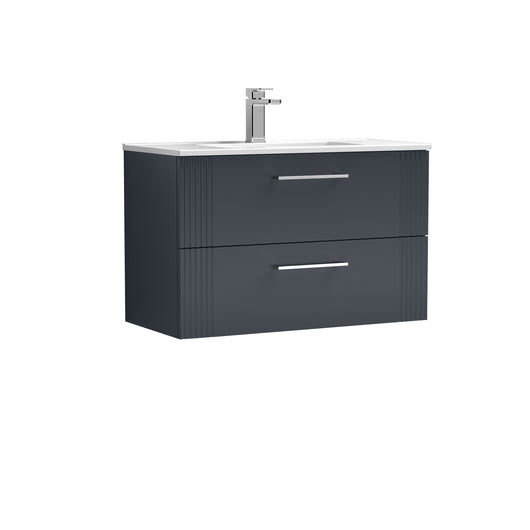  Nuie Deco 800mm Wall Hung 2 Drawer Vanity & Basin 2 - Satin Anthracite