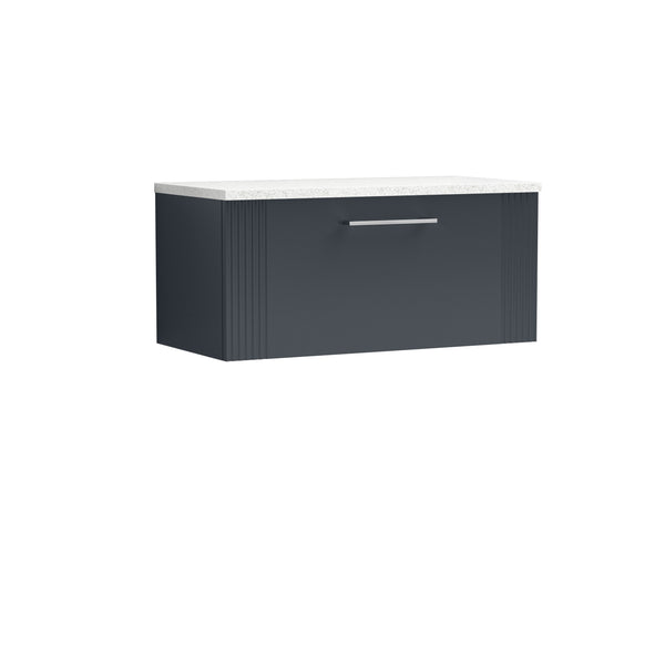 Nuie Deco 800mm Wall Hung Single Drawer Vanity & Laminate Top Satin