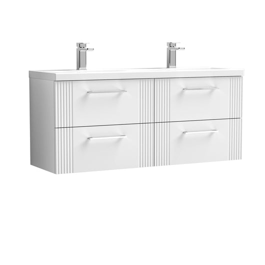  Nuie Deco 1200mm Wall Hung 4 Drawer Vanity & Double Basin - Satin White