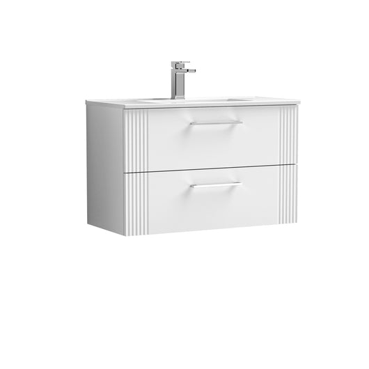  Nuie Deco 800mm Wall Hung 2 Drawer Vanity & Basin 2 - Satin White
