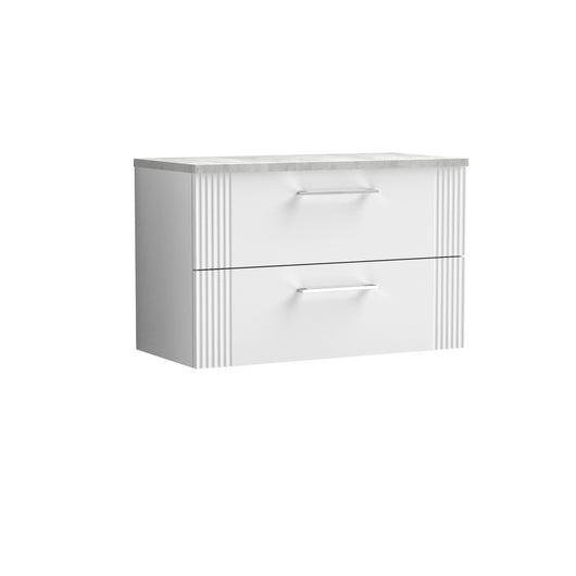  Nuie Deco 800mm Wall Hung 2 Drawer Vanity & Laminate Top - Satin White