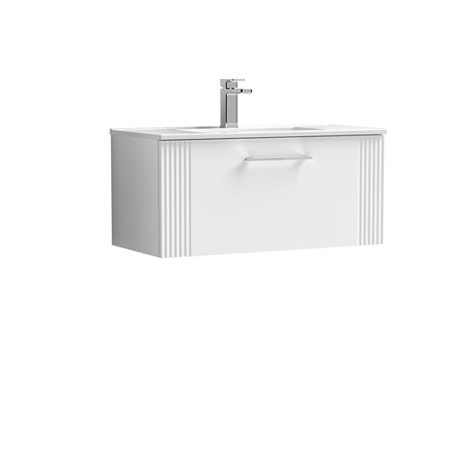  Nuie Deco 800mm Wall Hung Single Drawer Vanity & Basin 2 - Satin White