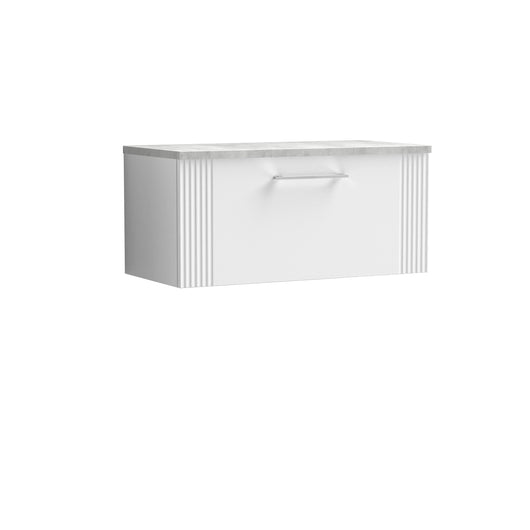  Nuie Deco 800mm Wall Hung Single Drawer Vanity & Laminate Top - Satin White