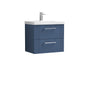 Nuie Deco 600mm Wall Hung 2-Drawer Vanity & Basin 1 - Satin Blue - welovecouk