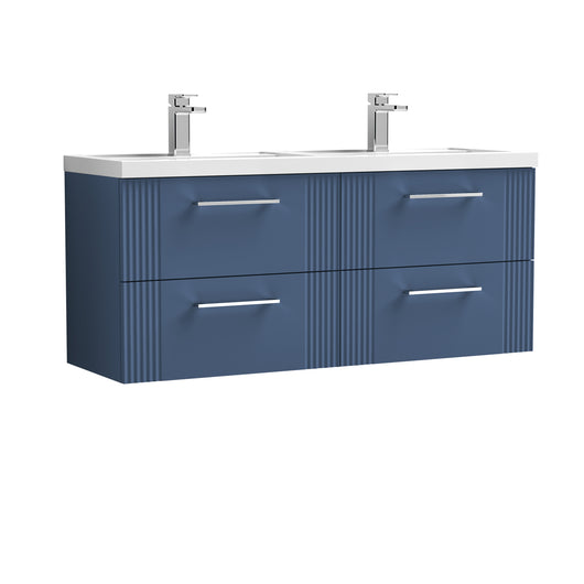  Nuie Deco 1200mm Wall Hung 4 Drawer Vanity & Double Basin - Satin Blue