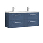 Nuie Deco 1200mm Wall Hung 4 Drawer Vanity & Double Basin - Satin Blue
