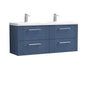 Nuie Deco 1200mm Wall Hung 4 Drawer Vanity & Double Basin - Satin Blue