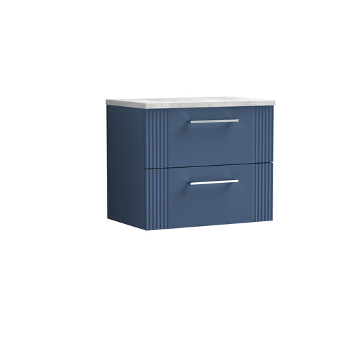  Nuie Deco 600mm Wall Hung 2 Drawer Vanity & Laminate Top - Satin Blue