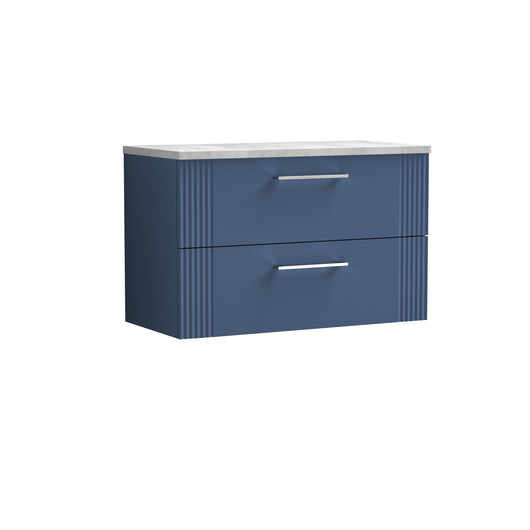  Nuie Deco 800mm Wall Hung 2 Drawer Vanity & Laminate Top - Satin Blue