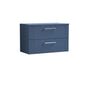 Nuie Deco 800mm Wall Hung 2-Drawer Vanity & Worktop - Satin Blue - welovecouk