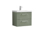 Nuie Deco 600mm Wall Hung 2 Drawer Vanity & Basin 1 - Satin Reed Green