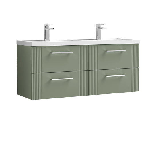  Nuie Deco 1200mm Wall Hung 4 Drawer Vanity & Double Basin - Satin Reed Green