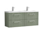 Nuie Deco 1200mm Wall Hung 4 Drawer Vanity & Double Basin - Satin Reed Green