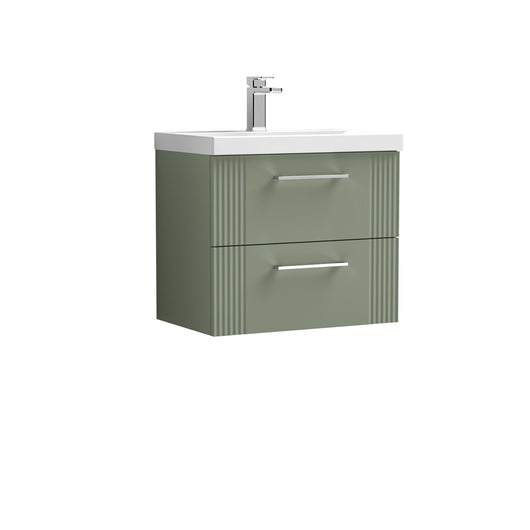  Nuie Deco 600mm Wall Hung 2 Drawer Vanity & Basin 3 - Satin Reed Green