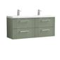 Nuie Deco 1200mm Wall Hung 4 Drawer Vanity & Double Basin - Satin Reed Green