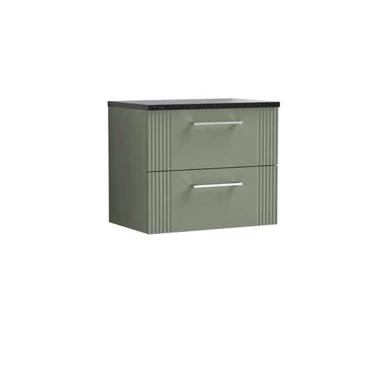  Nuie Deco 600mm Wall Hung 2 Drawer Vanity & Laminate Top - Satin Reed Green