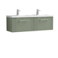 Nuie Deco 1200mm Wall Hung 2 Drawer Vanity & Double Basin - Satin Reed Green