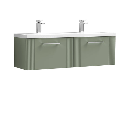  Nuie Deco 1200mm Wall Hung 2 Drawer Vanity & Double Basin - Satin Reed Green