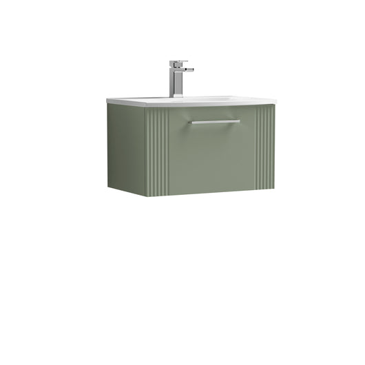  Nuie Deco 600mm Wall Hung Single Drawer Vanity & Basin 4 - Satin Reed Green