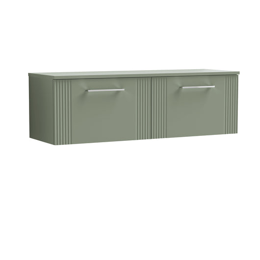  Nuie Deco 1200mm Wall Hung 2 Drawer Vanity & Worktop - Satin Reed Green