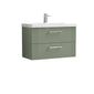 Nuie Deco 800mm Wall Hung 2 Drawer Vanity & Basin 1 - Satin Reed Green
