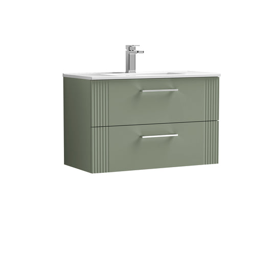  Nuie Deco 800mm Wall Hung 2 Drawer Vanity & Basin 2 - Satin Reed Green