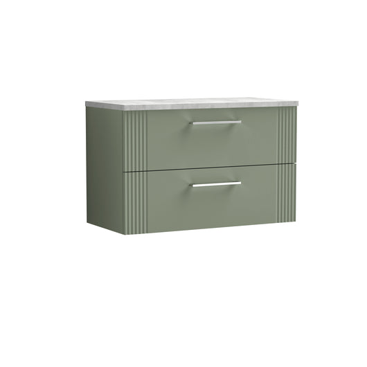  Nuie Deco 800mm Wall Hung 2 Drawer Vanity & Laminate Top - Satin Reed Green