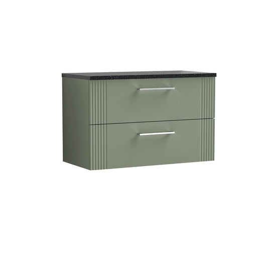  Nuie Deco 800mm Wall Hung 2 Drawer Vanity & Laminate Top - Satin Reed Green