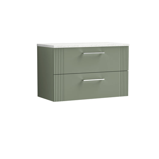  Nuie Deco 800mm Wall Hung 2 Drawer Vanity & Laminate Top - Satin Reed Green