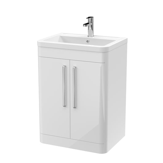  Nuie Parade 600mm Floor Standing 2 Door Basin & Cabinet - Gloss White