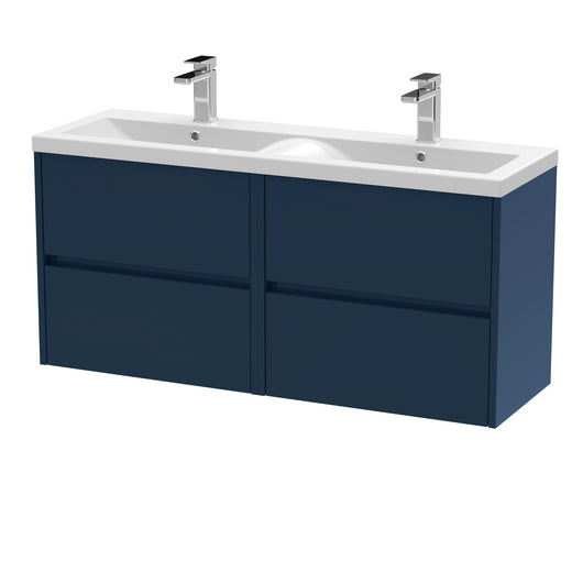  Hudson Reed Havana 1200mm Wall Hung 4 Drawer Unit & Double Basin - Electric Blue