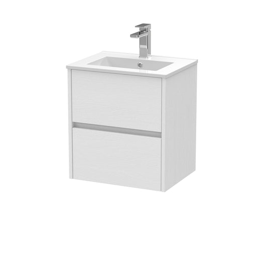  Hudson Reed Havana 500mm Wall Hung 2 Drawer Unit & Basin 2 - White Ash