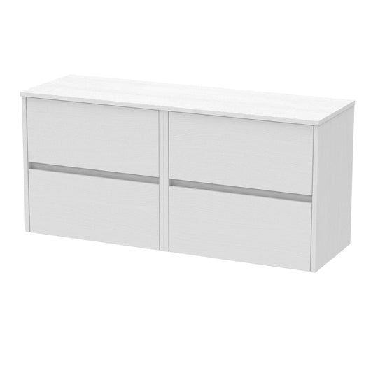  Hudson Reed Havana 1200mm Wall Hung 4 Drawer Unit & Laminate Worktop - White Ash