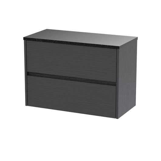  Hudson Reed Havana 800mm Wall Hung 2 Drawer Unit & Laminate Worktop - Graphite Grey Woodgrain