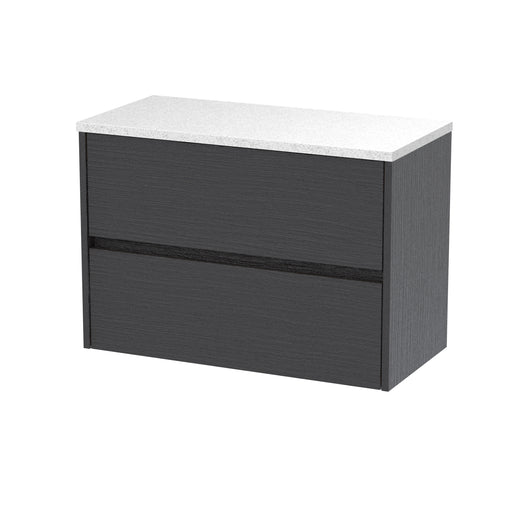  Hudson Reed Havana 800mm Wall Hung 2 Drawer Unit & Laminate Worktop - Graphite Grey Woodgrain