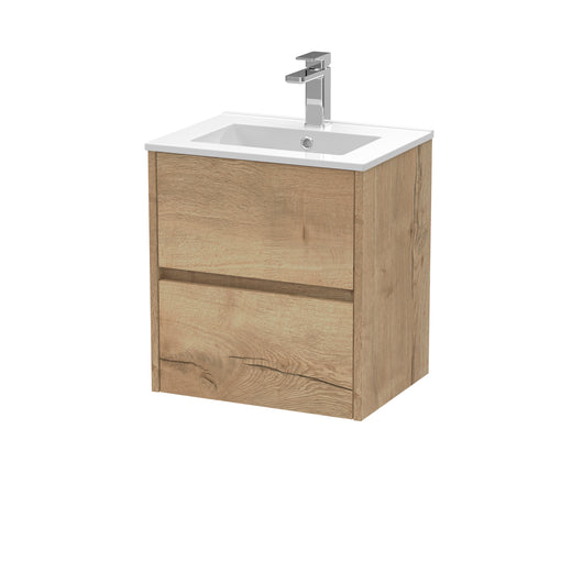  Hudson Reed Havana 500mm Wall Hung 2 Drawer Unit & Basin 2 - Autumn Oak