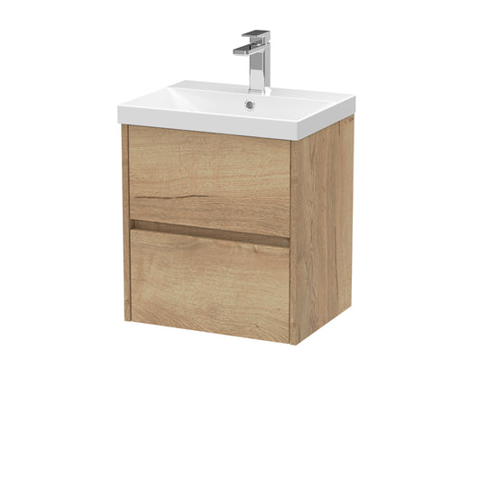  Hudson Reed Havana 500mm Wall Hung 2 Drawer Unit & Basin 3 - Autumn Oak