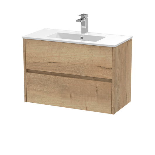  Hudson Reed Havana 800mm Wall Hung 2 Drawer Unit & Basin 2 - Autumn Oak